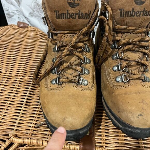 Vintage Timberland Womens 7  Euro Hiker Brown 90s Suede Leather Mid Hiking Boots - Picture 6 of 14